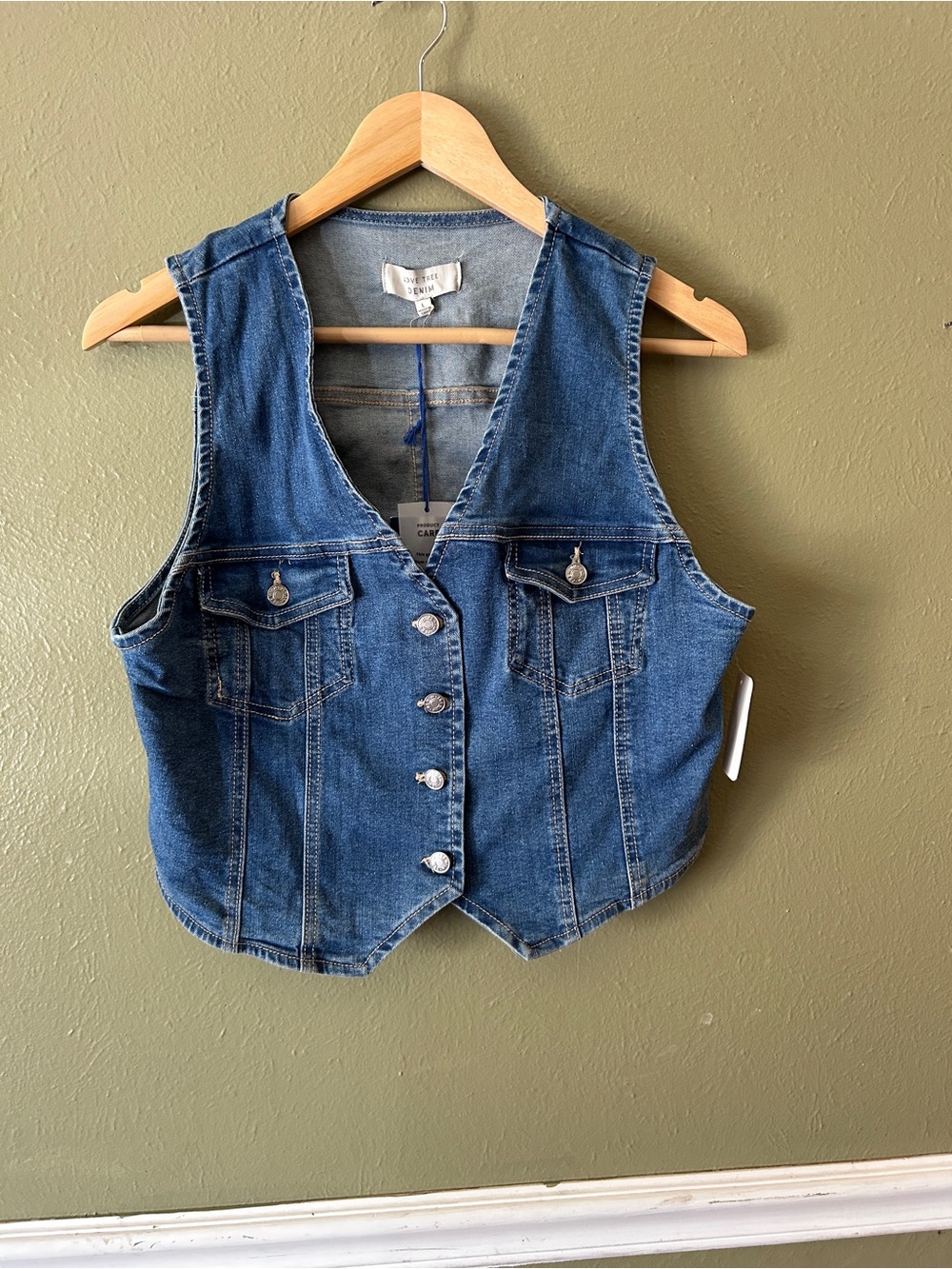 NWT Love Tree Denim Vest Boho Cowgirl Western